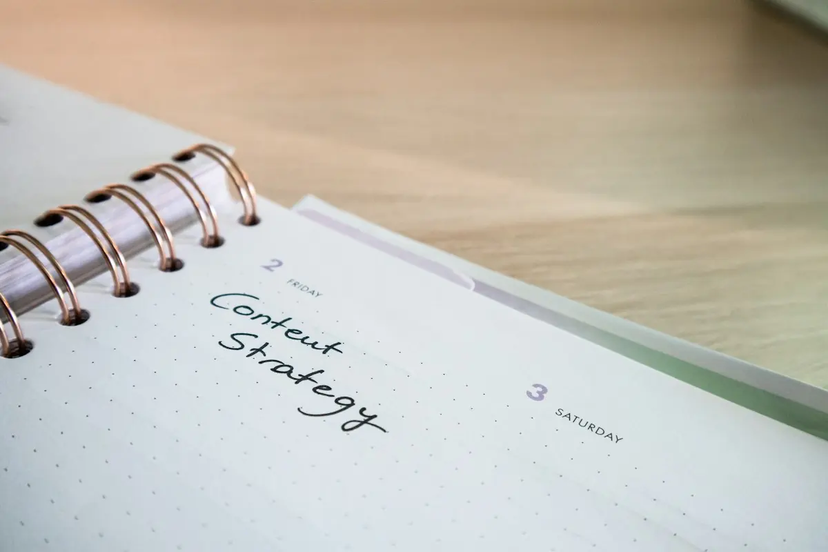 Desk planner labeled Content Strategy