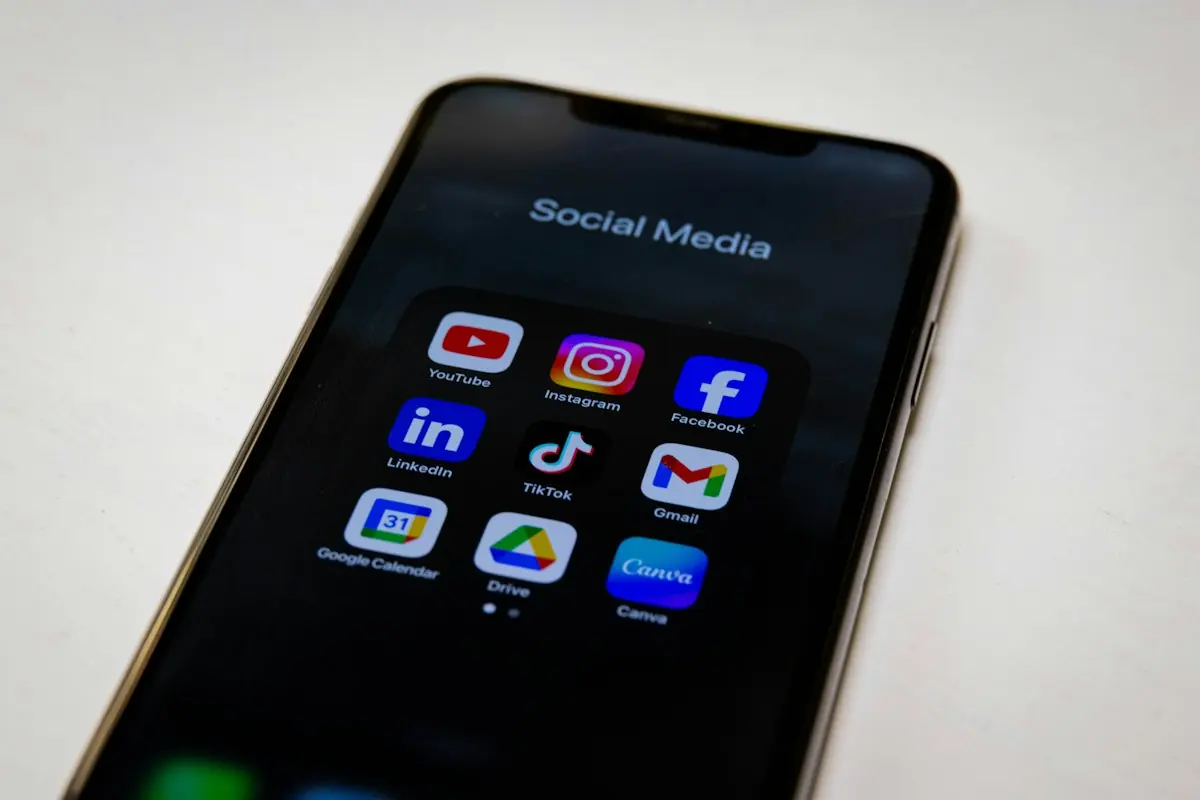 Smartphone displaying a folder of social media applications