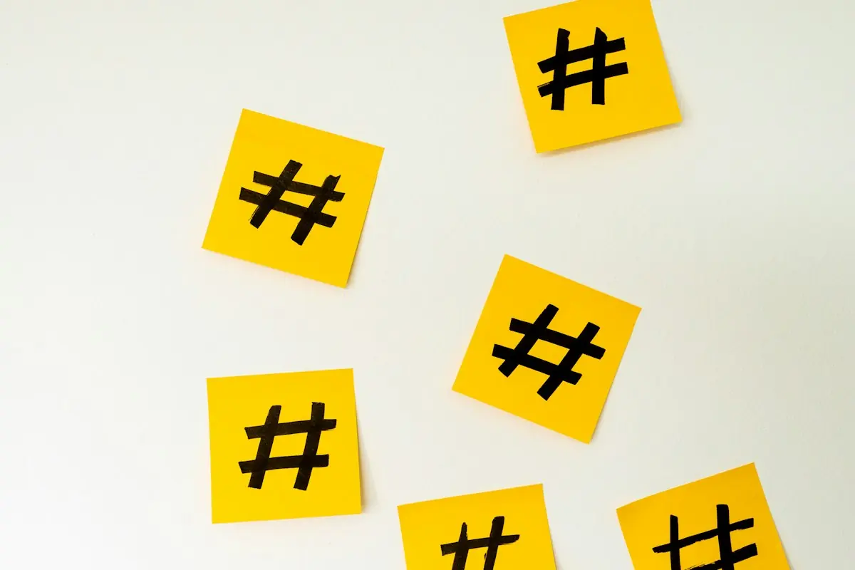 Sticky notes bearing hashtag symbols