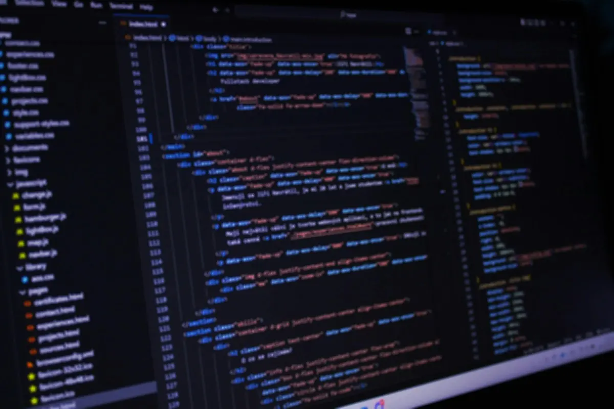 Computer screen displaying programming code