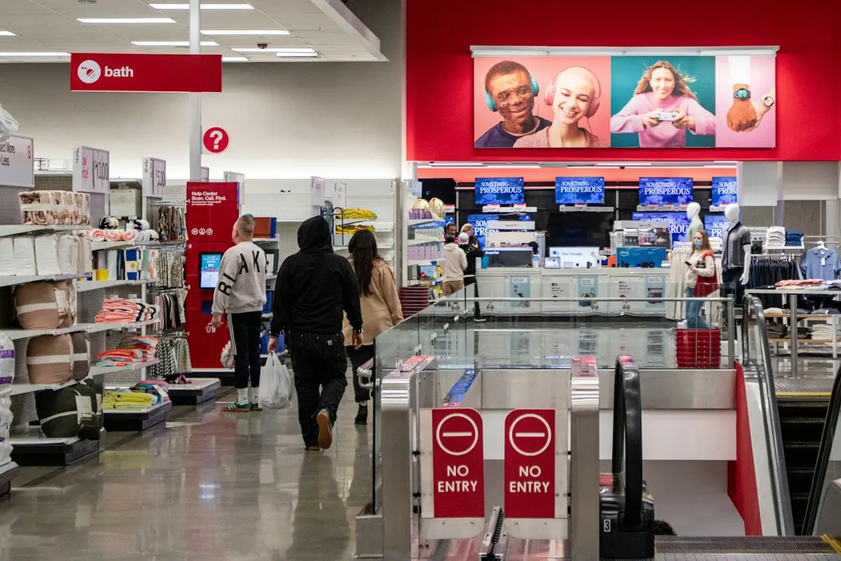 Customers browsing a retail store aisle