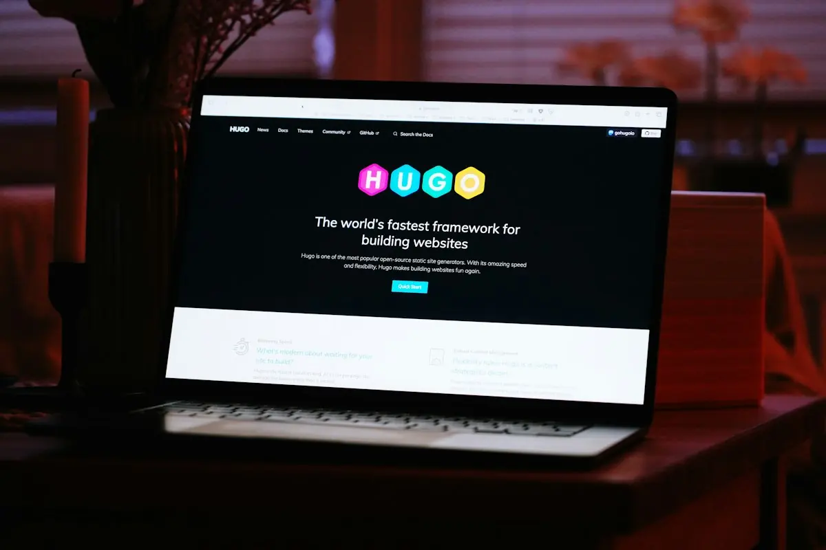 Laptop displaying a static website development framework
