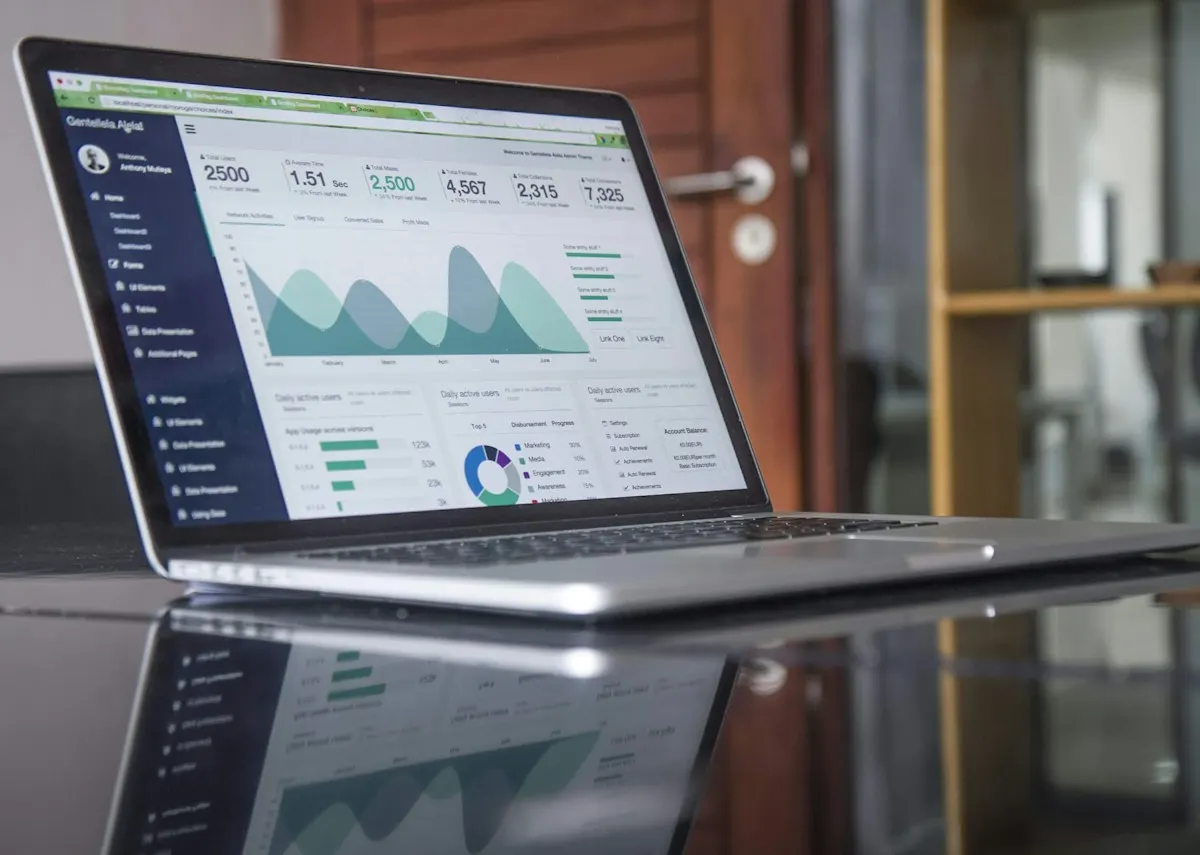 Business performance charts on a desk